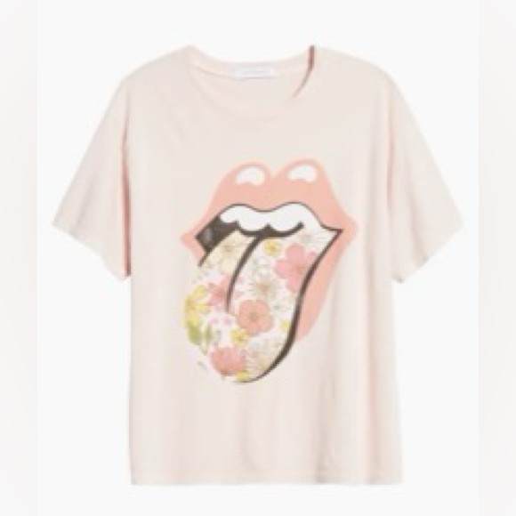 Daydreamer Rolling Stones Flower Tongue Boyfriend Graphic Tee. Size Large. - Picture 3 of 6